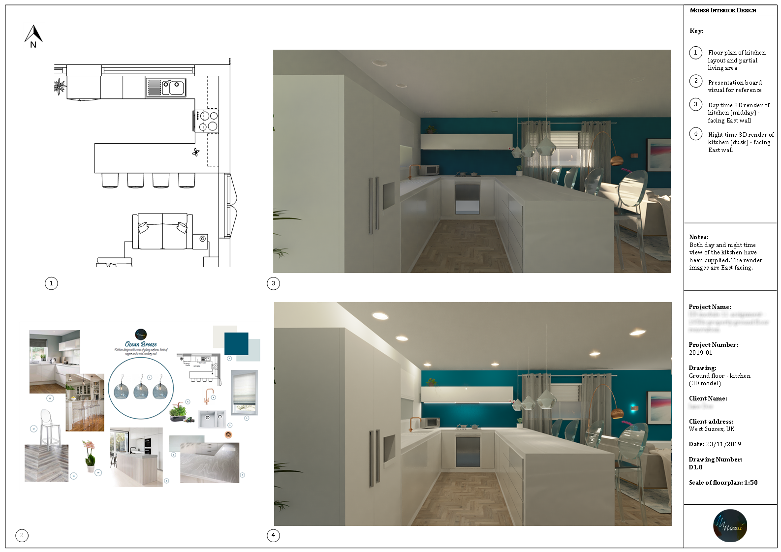 Kitchen day & night time render 3D – CAD perspective_anonymised