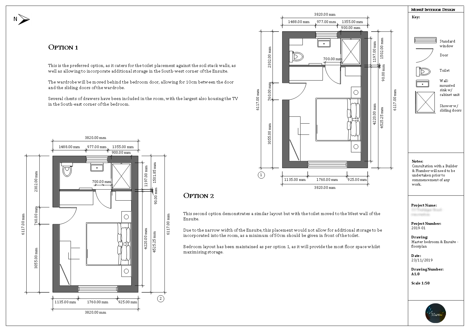 Master bedroom & Ensuite – Floorplan & furniture layout options_anonymised