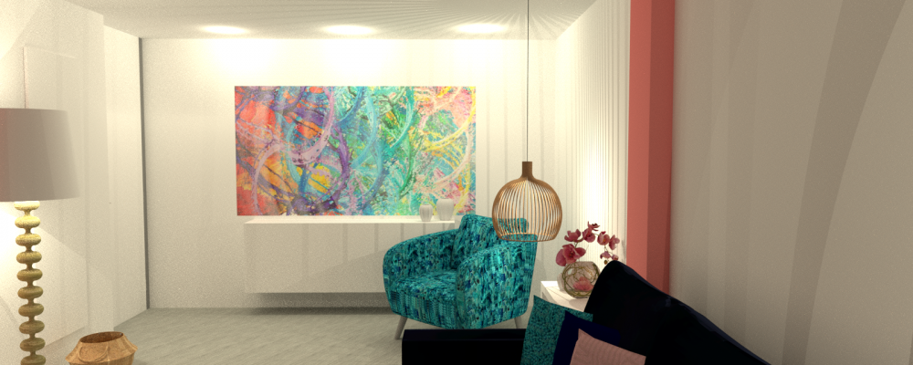 Living room render - art wall