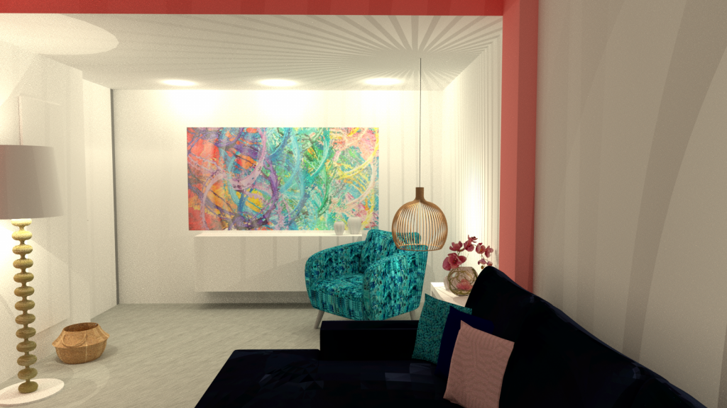 Living room render - art wall