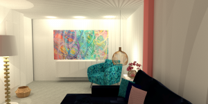 Living room render - art wall