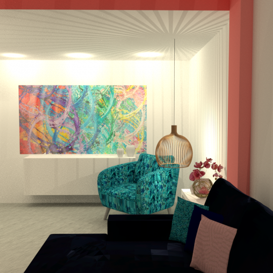 Living room render - art wall